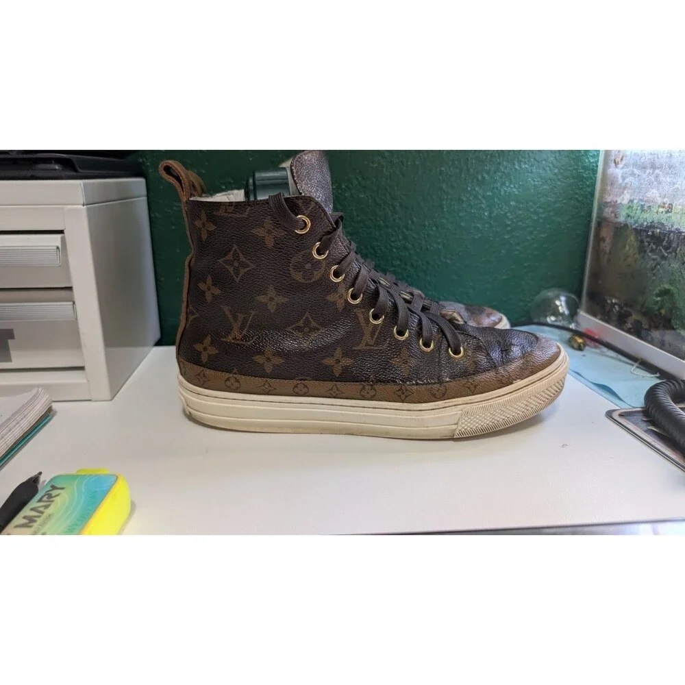 Louis Vuitton Monogram High-Top Sneakers EU 36.5 Brown Canvas w/ COA